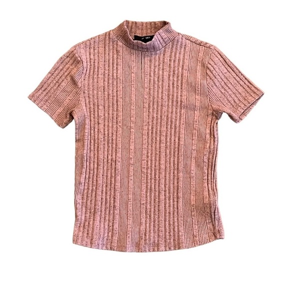 Y2K Forever 21 Mock Neck Shirt Women S Dusty Rose Ribbed Fitted Short Sleeve Top - Picture 1 of 6